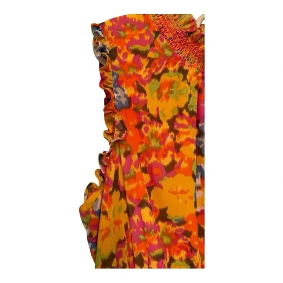 J Crew Smocked Waist Ruffle Sleeveless Maxi Flowy Orange Sunset Floral XXL NWOT - Picture 5 of 16